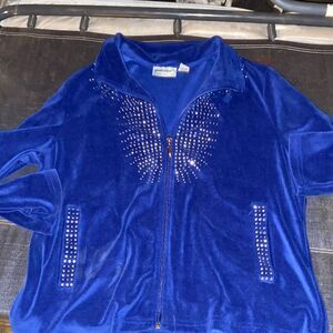 Blue Velour bedazzled top sz. L